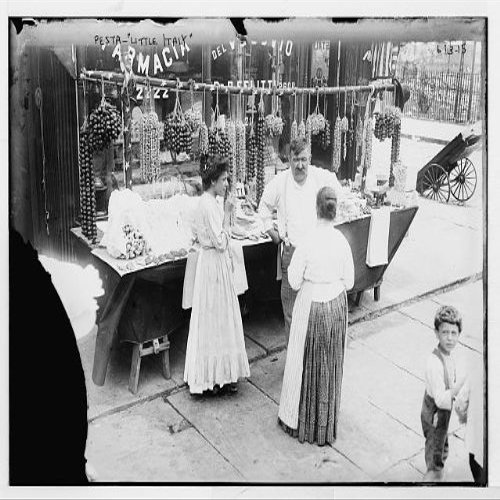 HistoricalFindings Photo: Little Italy - Vendor with Wares displayed,New York,NY,Street Vendor,Women,boy