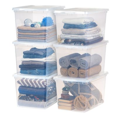 IRIS USA 6-Pack Storage Bins with Lids, 68 Quart, Clear Stackable Containers Box Organize Shoes Closet Shelves Clothes Blankets Towels - BPA-Free Plastic