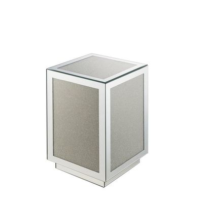 Acme Noralie Square Accent Table with Glass Top in Mirrored and Faux Diamonds