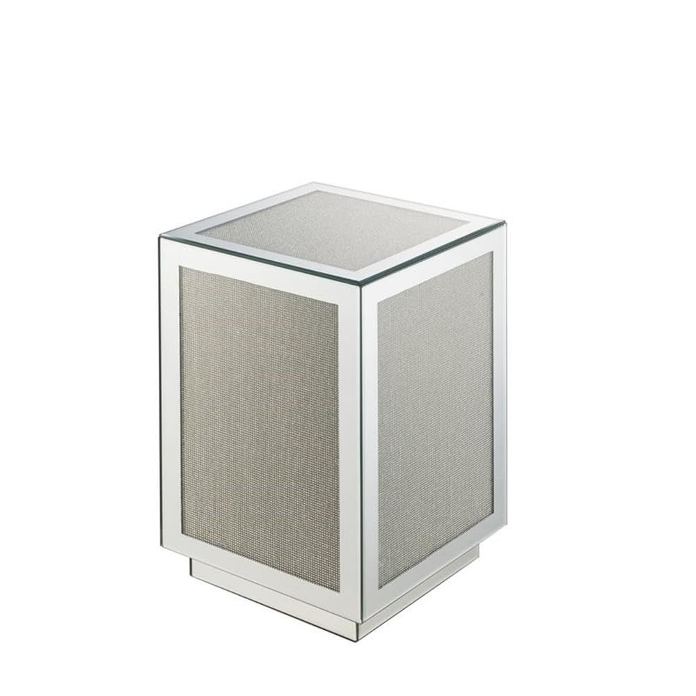 Acme Noralie Square Accent Table with Glass Top in Mirrored and Faux Diamonds