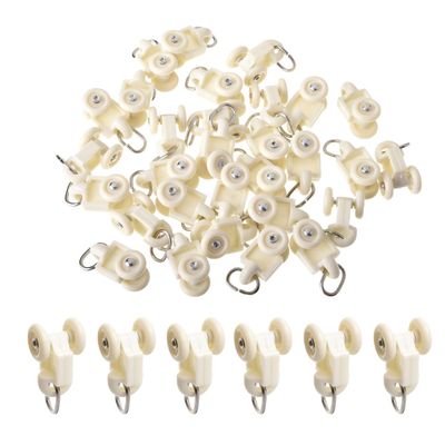 MroMax 80Pcs Curtain Track Rollers, 0.53" Dia Plastic Twin Wheeled Carriers Drapery Rail Sliding Glider for Windows Shower Curtain Tracks