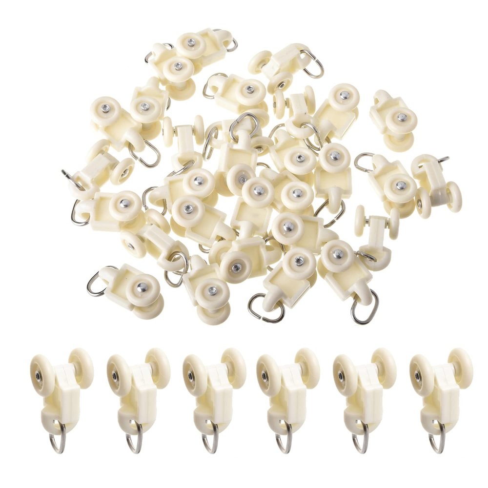 MroMax 80Pcs Curtain Track Rollers, 0.53" Dia Plastic Twin Wheeled Carriers Drapery Rail Sliding Glider for Windows Shower Curtain Tracks