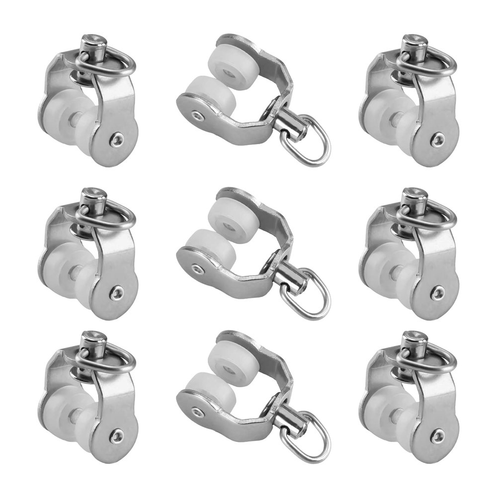 MroMax Curtain Track Rollers Stainless Steel Frame Twin Wheeled Carriers Drapery Rail Sliding Glider for Windows Shower Curtain Tracks 0.43" Dia, 50 Pcs