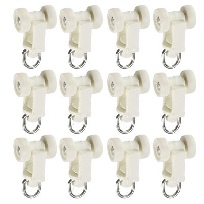 MroMax 30Pcs Curtain Track Rollers, 0.41" Dia Plastic Twin Wheeled Carriers Drapery Rail Sliding Glider for Windows Shower Curtain Tracks