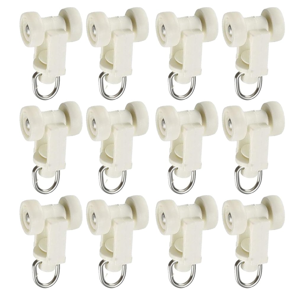 MroMax 30Pcs Curtain Track Rollers, 0.41" Dia Plastic Twin Wheeled Carriers Drapery Rail Sliding Glider for Windows Shower Curtain Tracks