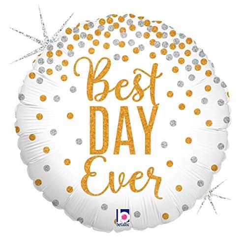 Betallic 86687 18 in. Glitter Best Day Ever Holo Flat Foil Balloon, Pack of 5