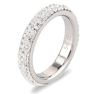 Bansriracha Fashion Jewelry Stainless Steel Carved Ring Ring Female Crystal from Austrian Simple Temperament Wild Anti-Allergic (Gold, 9)