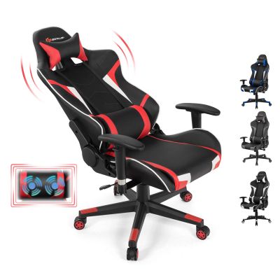 Goplus Gaming Massage Office Chair, High Back PU Leather Adjustable Arms Headrest Ergonomic Reclining Racing Chair, Rolling Swivel Executive Computer Chair