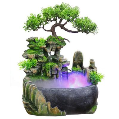 Desktop Water Fountain, Indoor&Outdoor Fountains Waterfalls Humidifier, Illuminated Relaxation Fountain Zen Meditation with LED Colorful Lights for Home, Office, Bedroom Decoration(US Plug-110V)