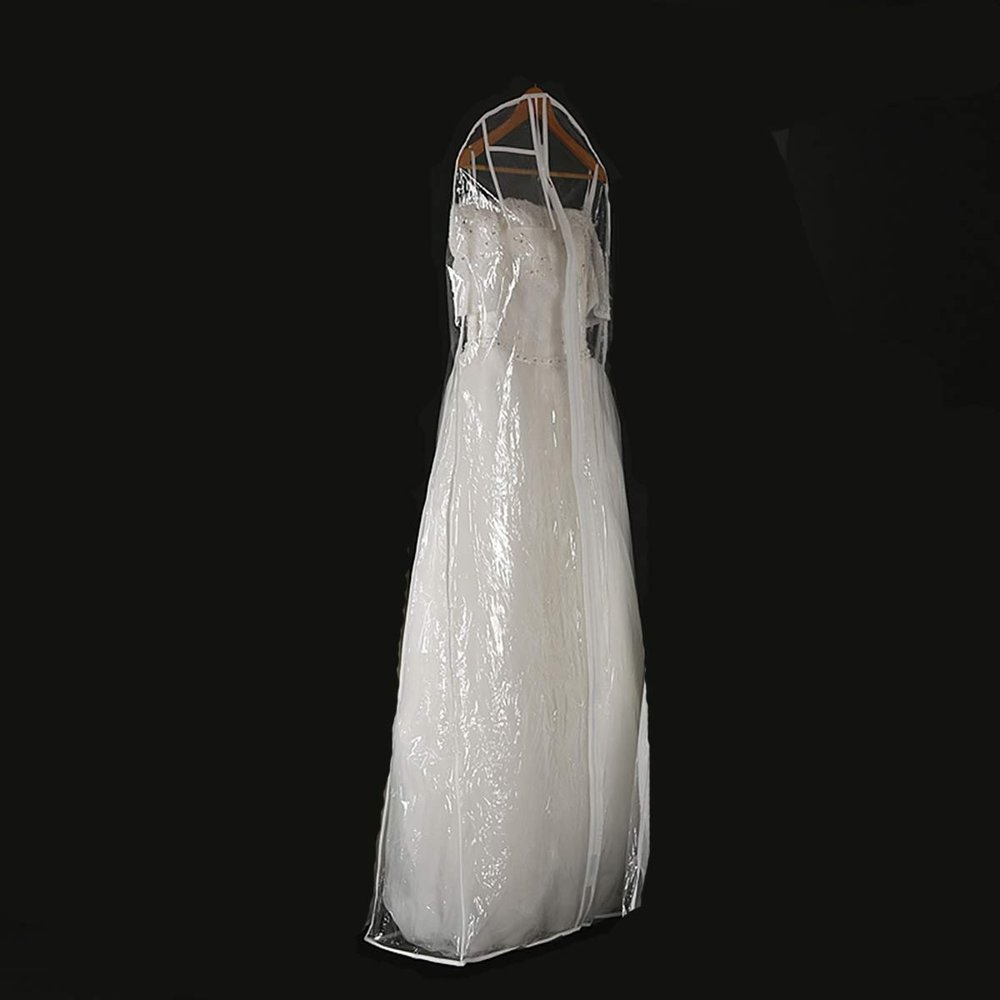 Queenbox Wedding Dress Garment Bag, Dust Cover for Long Dress, Length 180cm/70in Extra Large Garment Storage and Travel with Zipped for Gown, Gusseted, Prom, Evening Gowns (Clear)