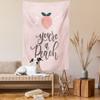 Ambesonne Fruit Tapestry, You're a Peach Typography and Leaves Healthy Food in Pastel Tones, Fabric Wall Hanging Decor for Bedroom Living Room Dorm, 23" X 28", Coral Pale Eggshell view 2