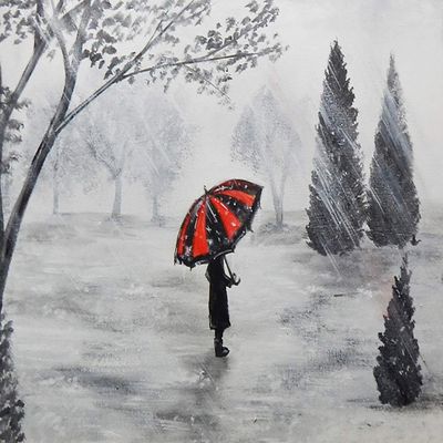 buyartforless Make It Rain by Ed Capeau 32x24 Art Painting Reproduction Canvas, White