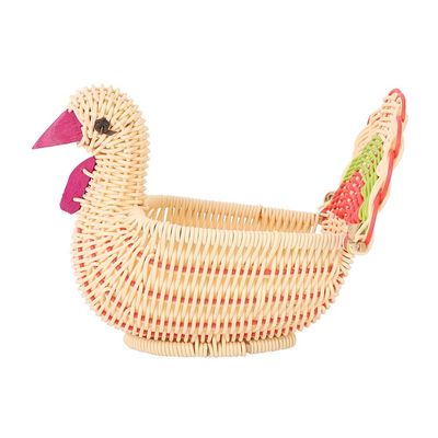 Hand-Woven Turkey-Shape Storage Basket, Imitation Rattan, Desktop Organizer for Fruit Candy Snacks, 8.7x5.1x6.7 Inch