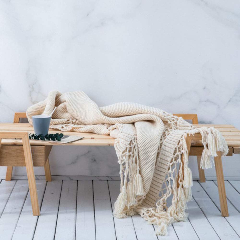 49x71inch Hand Knitted Fringe Wool Throw Blanket Lightweight Sofa Bed Couch Decorative Blanket Crochet Cable Acrylic Blanket Photo Prop Family Friend Xmas Gift
