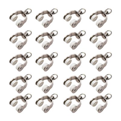 MroMax Curtain Track Rollers Stainless Steel Frame Twin Wheeled Carriers Drapery Rail Sliding Glider for Windows Shower Curtain Tracks 0.43" Dia, 20 Pcs