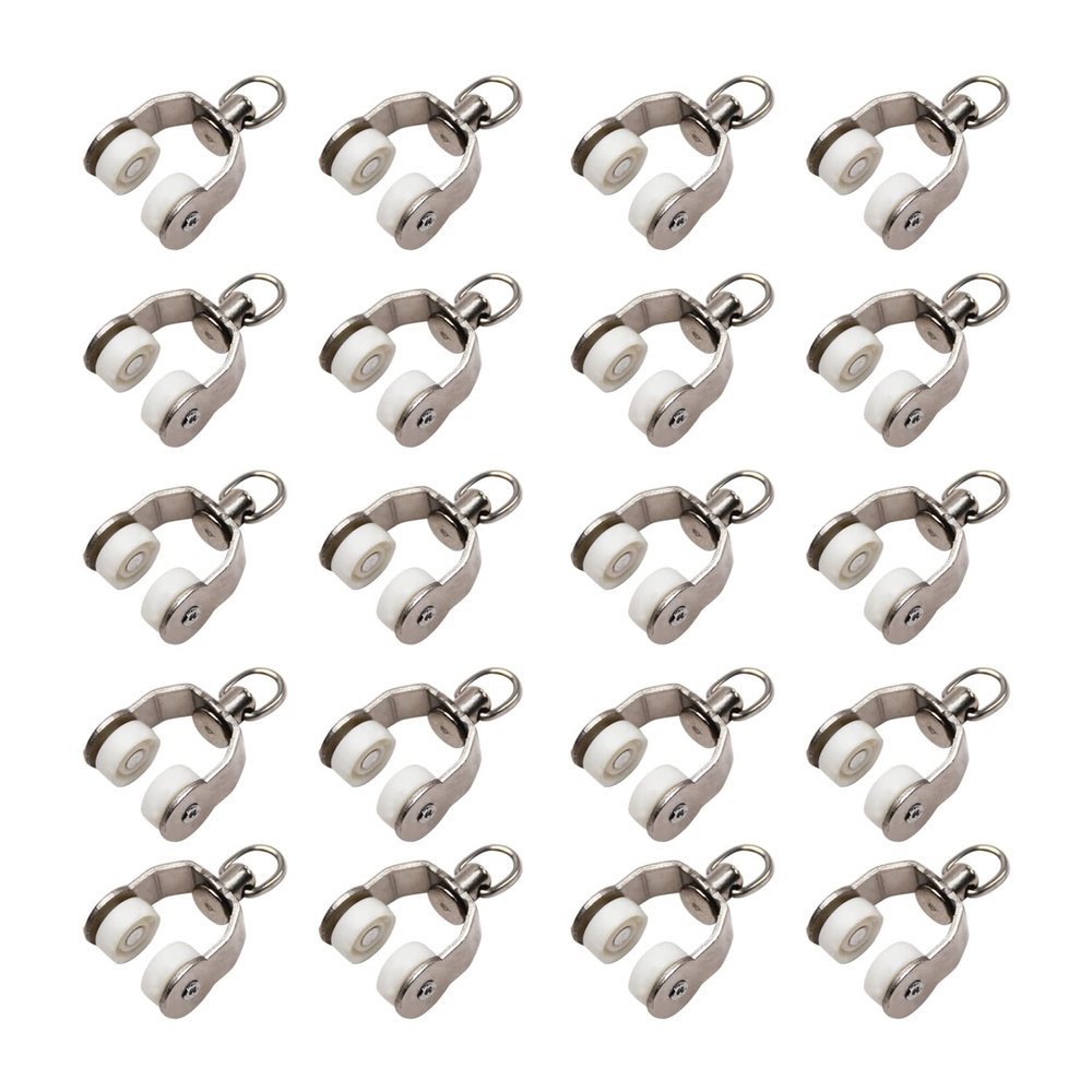 MroMax Curtain Track Rollers Stainless Steel Frame Twin Wheeled Carriers Drapery Rail Sliding Glider for Windows Shower Curtain Tracks 0.43" Dia, 20 Pcs