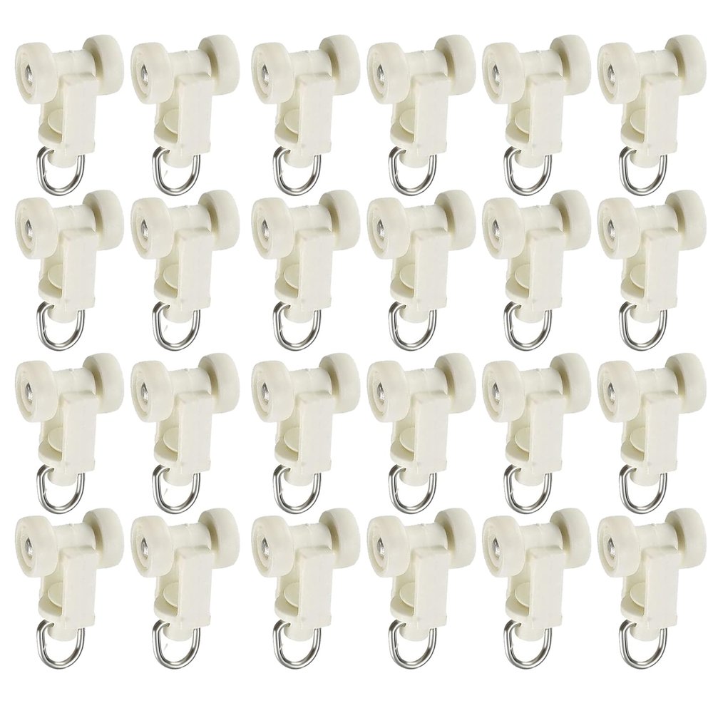 MroMax 80Pcs Curtain Track Rollers, 0.41" Dia Plastic Twin Wheeled Carriers Drapery Rail Sliding Glider for Windows Shower Curtain Tracks