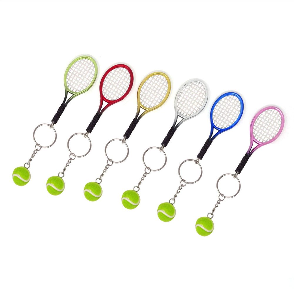 Honbay 6PCS Mini Exquisite Lightweight Tennis Racket Racquet Ball Keychains Key Rings Sport Style Split Keychains