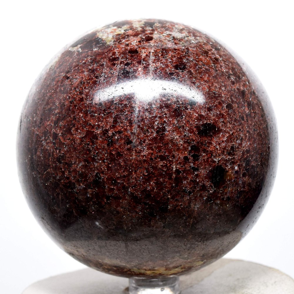 HQRP Large 3.2" 2.1lb Deep Red Garnet Sphere Sparkling Natural Almandine Crystal Polished Mineral Gemstone Ball - Madagascar + Stand