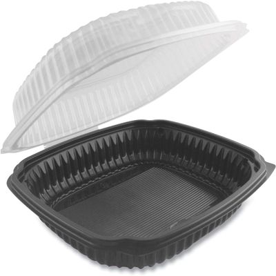 Anchor Packaging Culinary Lites Microwavable Container, 39 oz, 9 x 9 x 3.01, Clear/Black, Plastic, 100/Carton