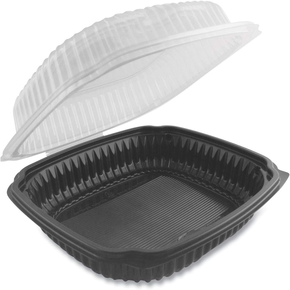 Anchor Packaging Culinary Lites Microwavable Container, 39 oz, 9 x 9 x 3.01, Clear/Black, Plastic, 100/Carton