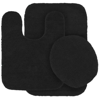 3 pc Bathroom Rug Set Bath Mats Angela Solid Black Color Anti Slip Soft Mats New