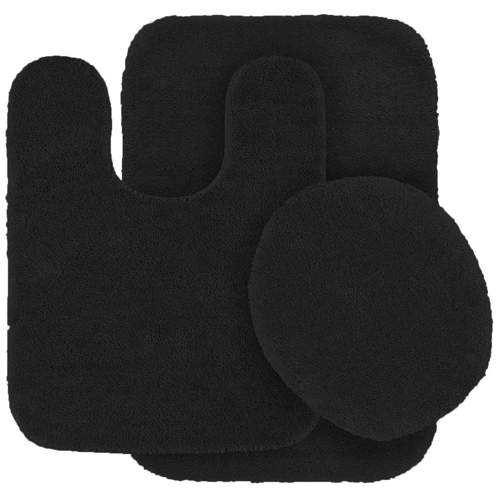 3 pc Bathroom Rug Set Bath Mats Angela Solid Black Color Anti Slip Soft Mats New