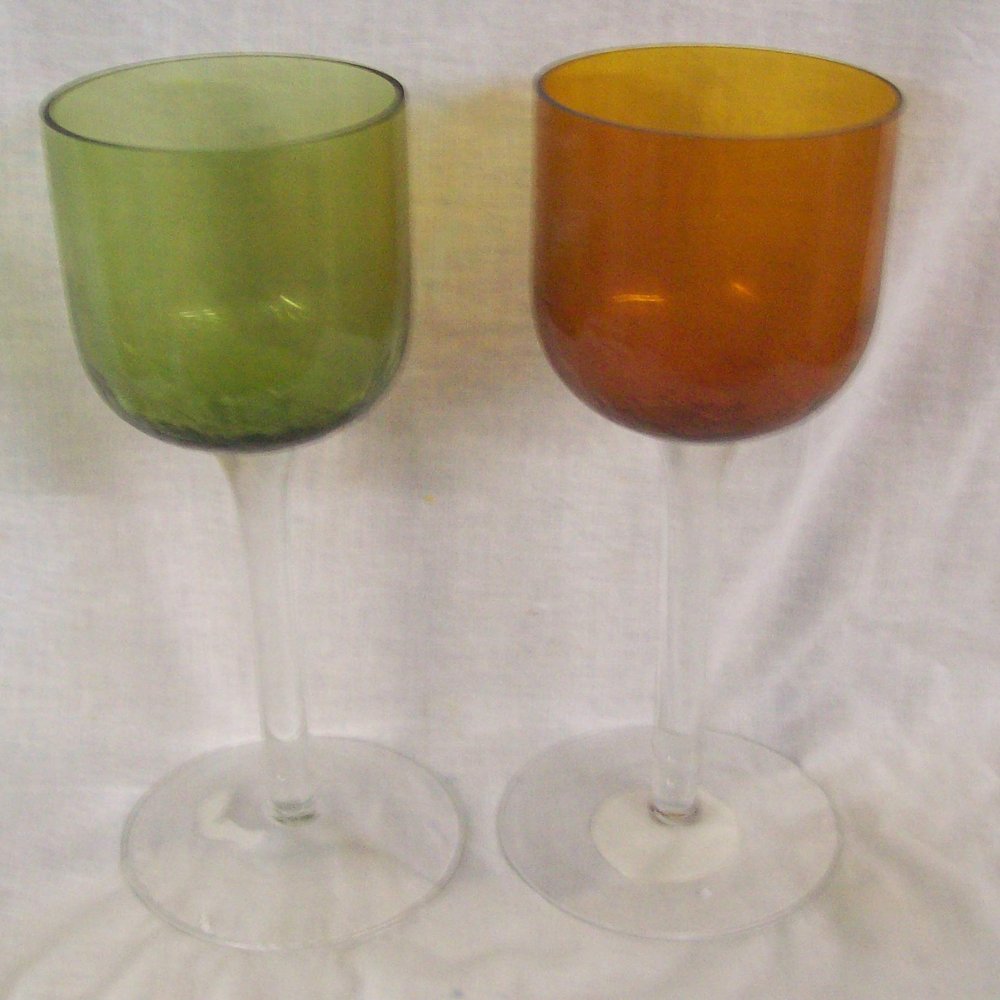 2 Piece Crackle Glass Green and Amber Accent Vases Candle Holders 12" Tall