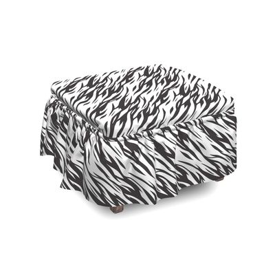 Ambesonne Zebra Print Ottoman Cover, Exotic Savanna Stripy, 2 Piece Slipcover Set with Ruffle Skirt for Square Round Cube Footstool Decorative Home Accent, Standard Size, Grey Charcoal