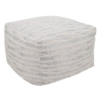 SARO LIFESTYLE Matterhorn Collection Foil Print Faux Fur Pouf, 20" x 20" x 14", Silver