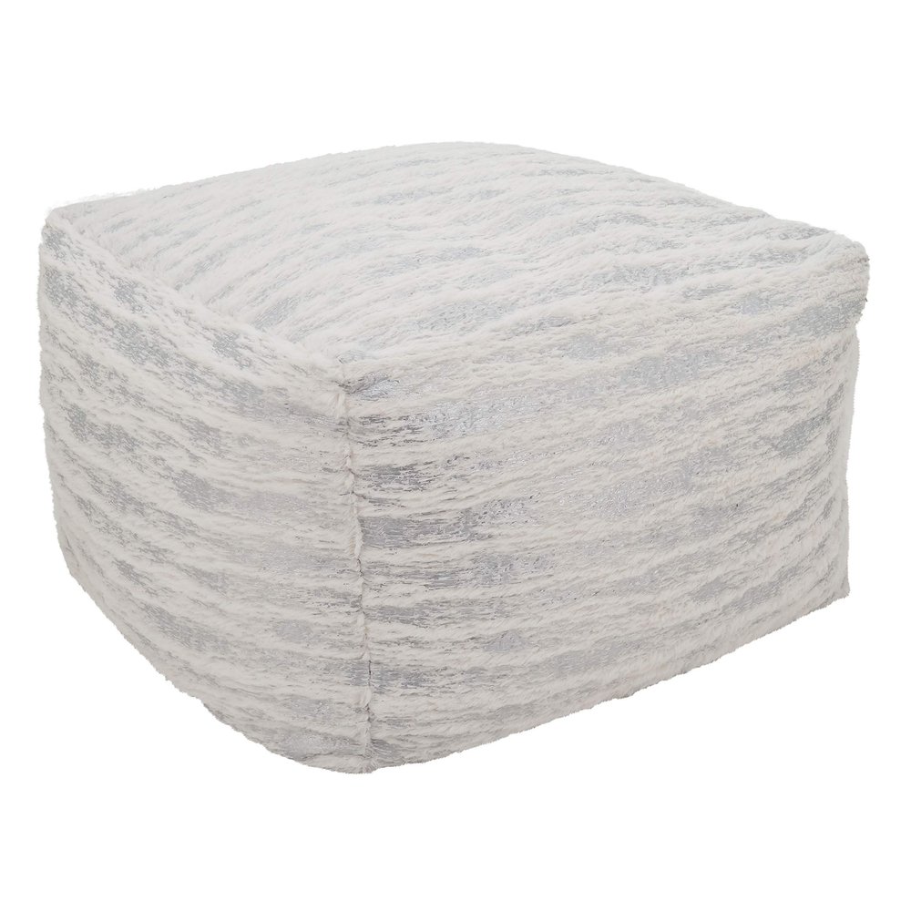 SARO LIFESTYLE Matterhorn Collection Foil Print Faux Fur Pouf, 20" x 20" x 14", Silver