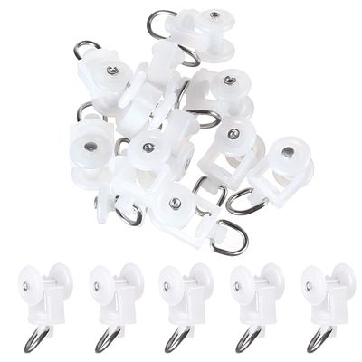 MroMax 50Pcs Curtain Track Rollers, 0.45" Dia Plastic Twin Wheeled Carriers Drapery Rail Sliding Glider for Windows Shower Curtain Tracks