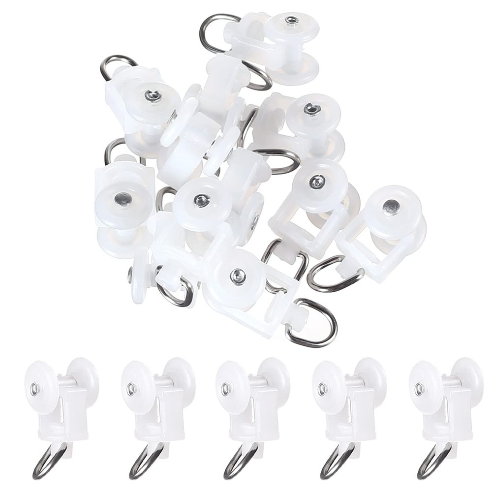 MroMax 50Pcs Curtain Track Rollers, 0.45" Dia Plastic Twin Wheeled Carriers Drapery Rail Sliding Glider for Windows Shower Curtain Tracks