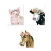 Renditions Gallery Farm Animal Pig, Cow and Horse Nursery Wall Art Fine Giclee Print Poster Set of 3, 12x18 view 1