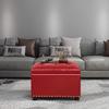 Homebeez Tufted Storage Ottoman Bench Faux Leather Footrest Stool with Lift Top & Nailhead Trim (Red) view 3