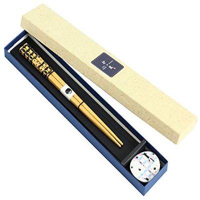 Ceramic Indigo Cat Small Crest Chopsticks & Chopsticks Rest Set, Cloisonne Ring Kuguri, Size: Approx. W 2.2 x D 11.6 x H 2 13534