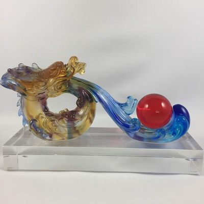 Amore Jewell Auspicious Dragon Ru-Yi with red Ball Fengshui Decoration Ornament Gift for Home & Office (Liuli Crystal Glass)