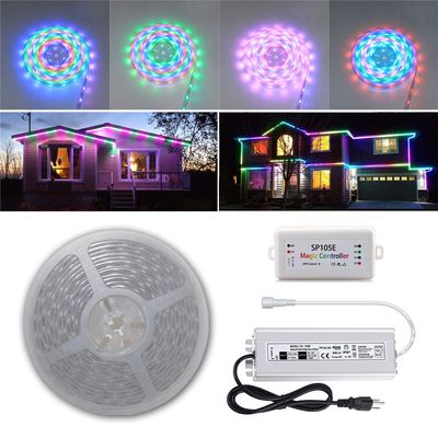 Wattcctlm 50FT/Roll Chasing Effect WS2811 Pixels 24V SMD 5050 Waterproof LED Strip Light Magic Dream Color Addressable With Bluetooth Controller and Power Supply