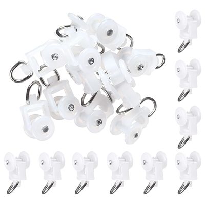 MroMax 80Pcs Curtain Track Rollers, 0.45" Dia Plastic Twin Wheeled Carriers Drapery Rail Sliding Glider for Windows Shower Curtain Tracks