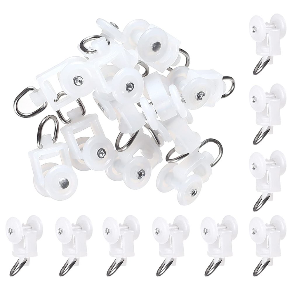 MroMax 80Pcs Curtain Track Rollers, 0.45" Dia Plastic Twin Wheeled Carriers Drapery Rail Sliding Glider for Windows Shower Curtain Tracks