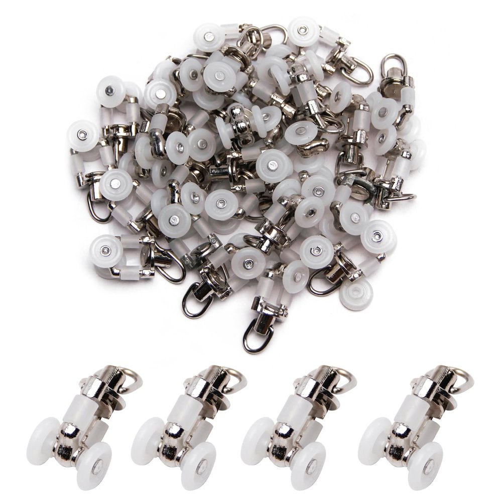 MroMax Curtain Track Rollers Plastic Twin Wheeled Carriers Drapery Rail Sliding Glider for Windows Shower Curtain Tracks 0.41" Dia, 50 Pcs