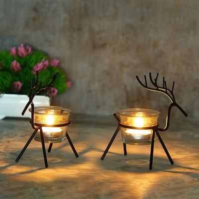 Webelkart Iron Christmas Reindeer Tealight Holder for Christmas Decorations (Pack of 2)