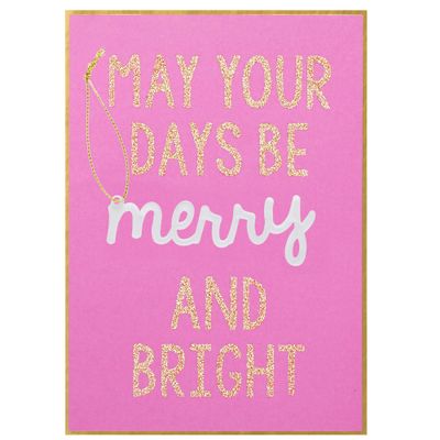 C.R. Gibson Pink and Gold Merry and Bright Card with Christmas Ornament Gift, 5'' W x 7'' H, 5" x 7"