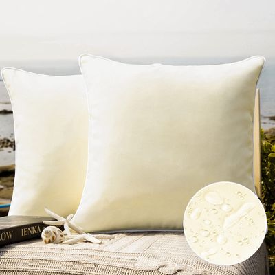 Phantoscope Pack of 2 Outdoor Waterproof Solid Throw Decorative Pillow Cover Decorative Square Outdoor Pillows Cushion Case Patio Pillows for Couch Tent (20''x20'', Cream Cheese)
