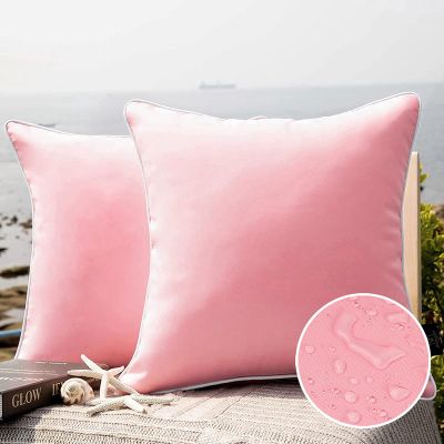 Phantoscope Pack of 2 Outdoor Waterproof Solid Throw Decorative Pillow Cover Decorative Square Outdoor Pillows Cushion Case Patio Pillows for Couch Tent (20''x20'', Pink)