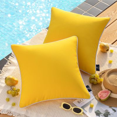 Phantoscope Pack of 2 Outdoor Waterproof Solid Throw Decorative Pillow Cover Decorative Square Outdoor Pillows Cushion Case Patio Pillows for Couch Tent (20''x20'', Yellow)