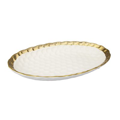 Classic Touch Decor White Oval Tray with Gold Rim - 15.25" L X 9.5" W