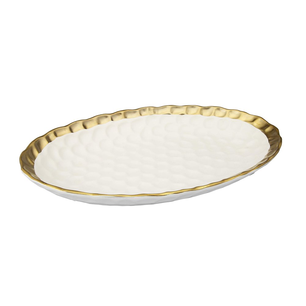 Classic Touch Decor White Oval Tray with Gold Rim - 15.25" L X 9.5" W