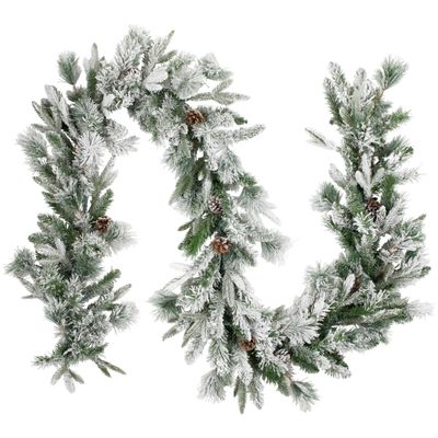 Real Touch Pre-Lit Flocked Mixed Rosemary Pine Artificial Christmas Garland - 9' x 14" - Warm White LED Lights