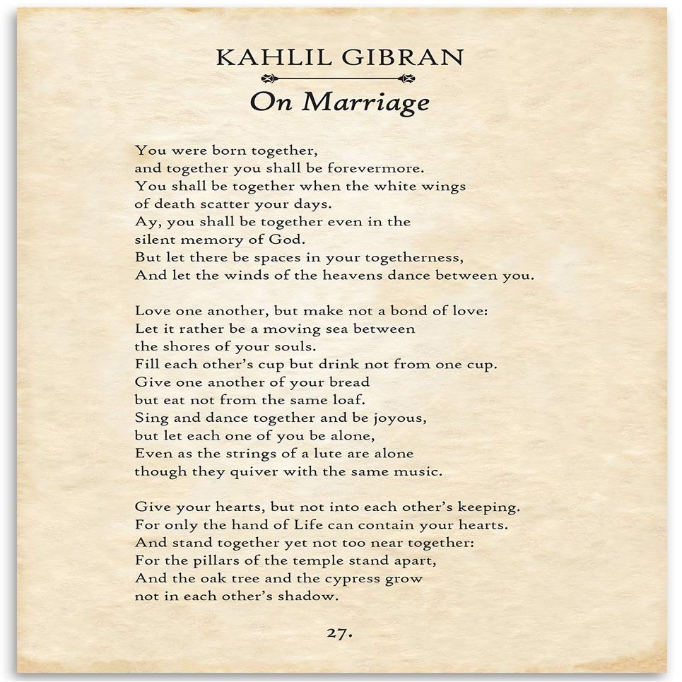Kahlil Gibran On Marriage Poem 11x14 Unframed Print  Wedding Vows Wall Art Romantic Quote Decor Boho Literary Gift for Couples Rustic Home Poster Anniversary Bridal Shower Reading Parchment Style